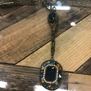 Antiqued Gold Blue Necklace